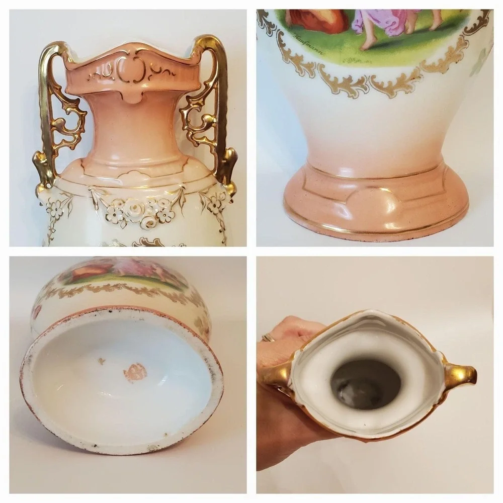 Antique Bohemian Handled Urn Vase Victoria Austria Porcelain Signed Kaufmann 12